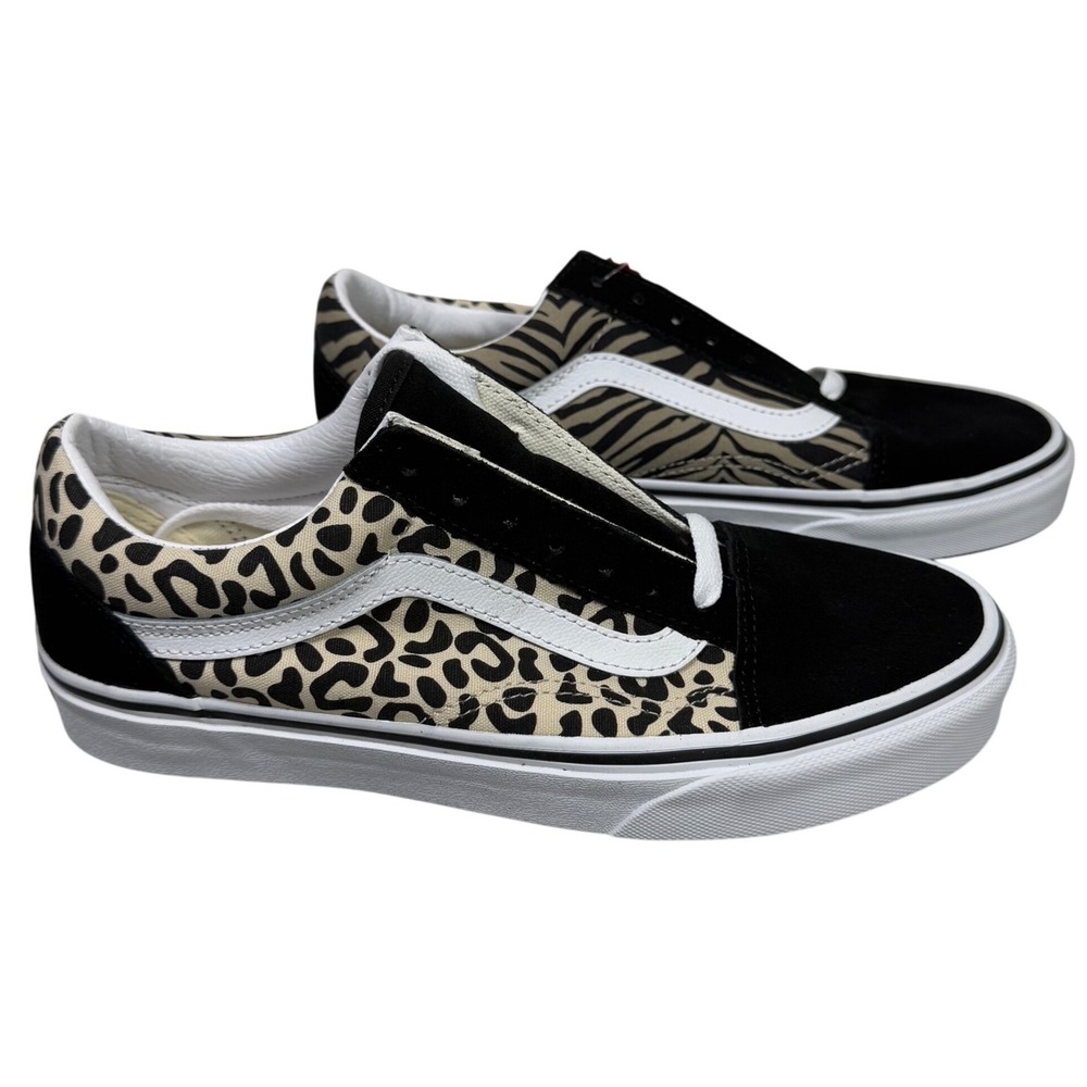 Vans Old Skool Animal Print Mix Black Leopard Zebra Low Top Sneakers Womens 7.5